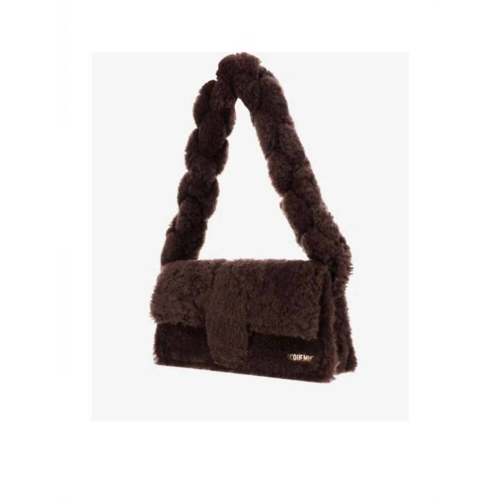 NEW JACQUEMUS women's le bambidou fur shoulder bag in dark brown - Picture 2 of 3